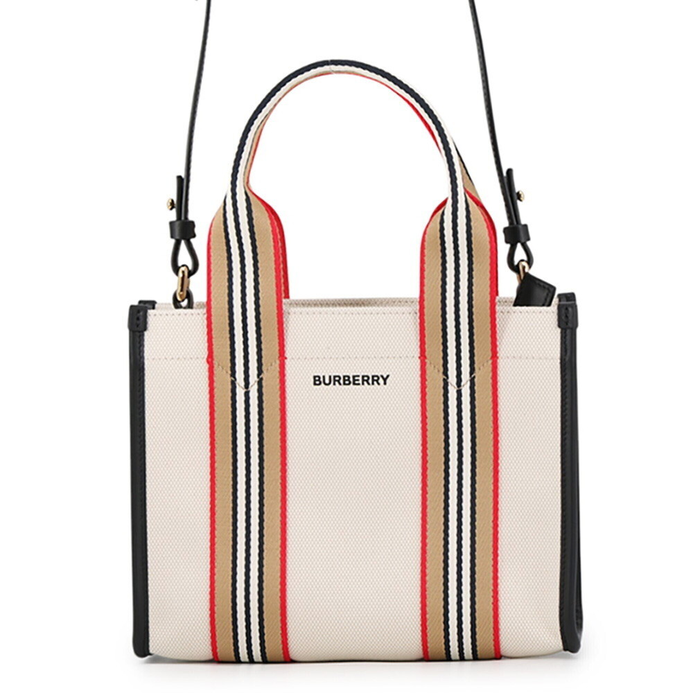 Burberry handbag, Icon Stripe Trim Small Tote, Canvas Leather 81214931, BURBE...